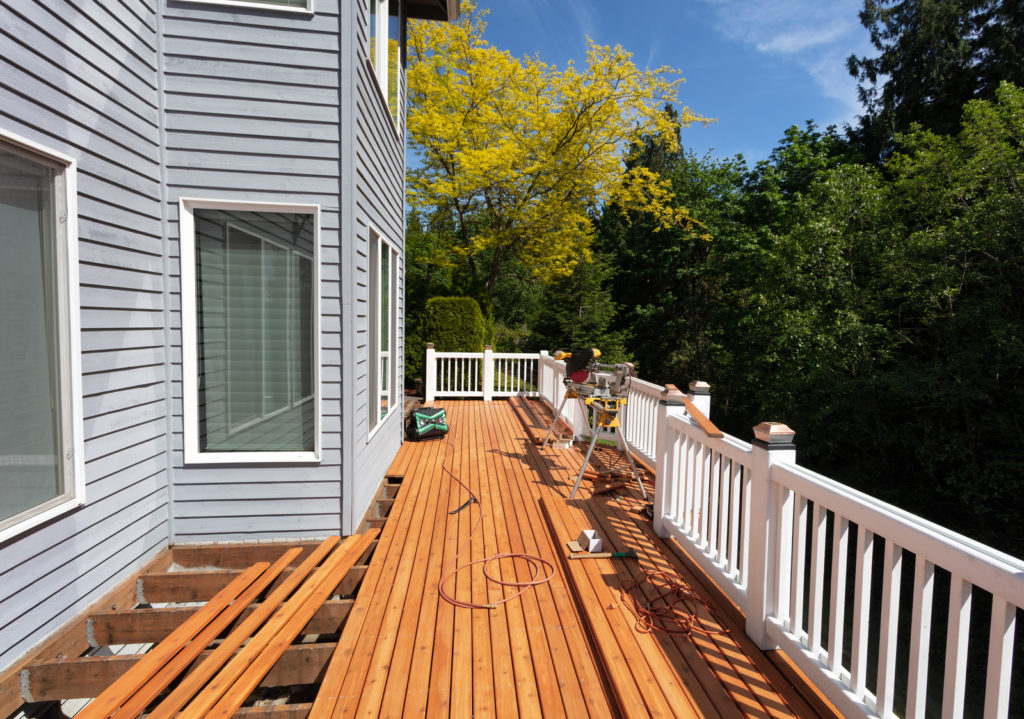 unfinished installation of wooden deck