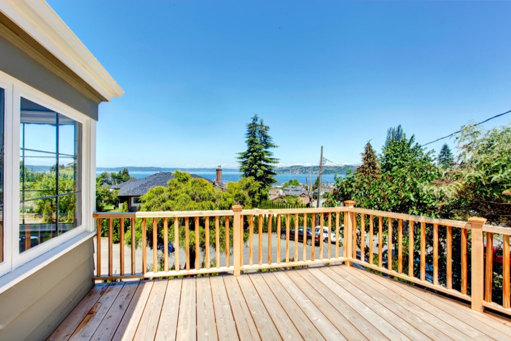 a house with wooden deck